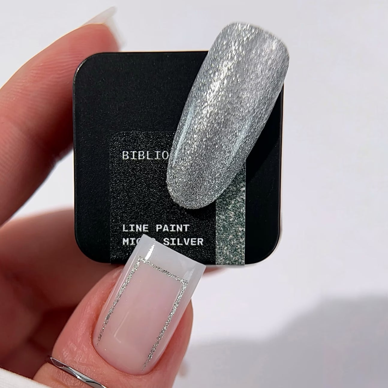 BIBLIOTEKA Line Paint Micro Silver Wipe – Fine Silver Gel Paint for Nail Art Lines (With Sticky Layer), 5 ml