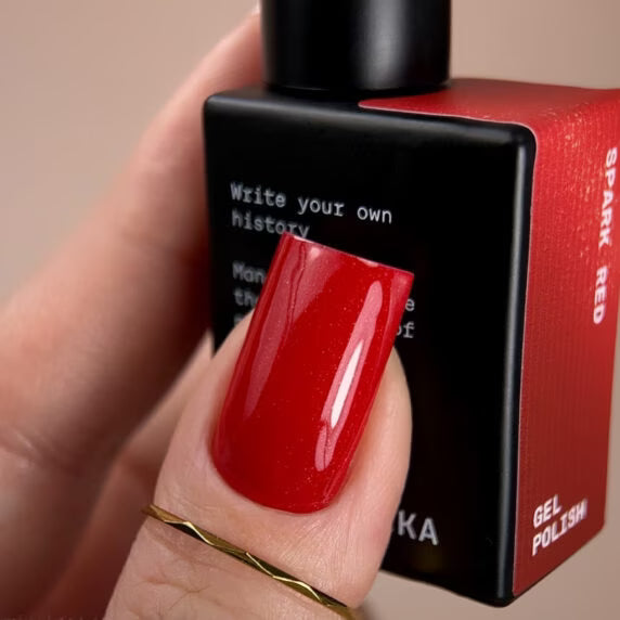 BIBLIOTEKA Spark Red Gel Polish – Red with fine shimmer, 10 ml